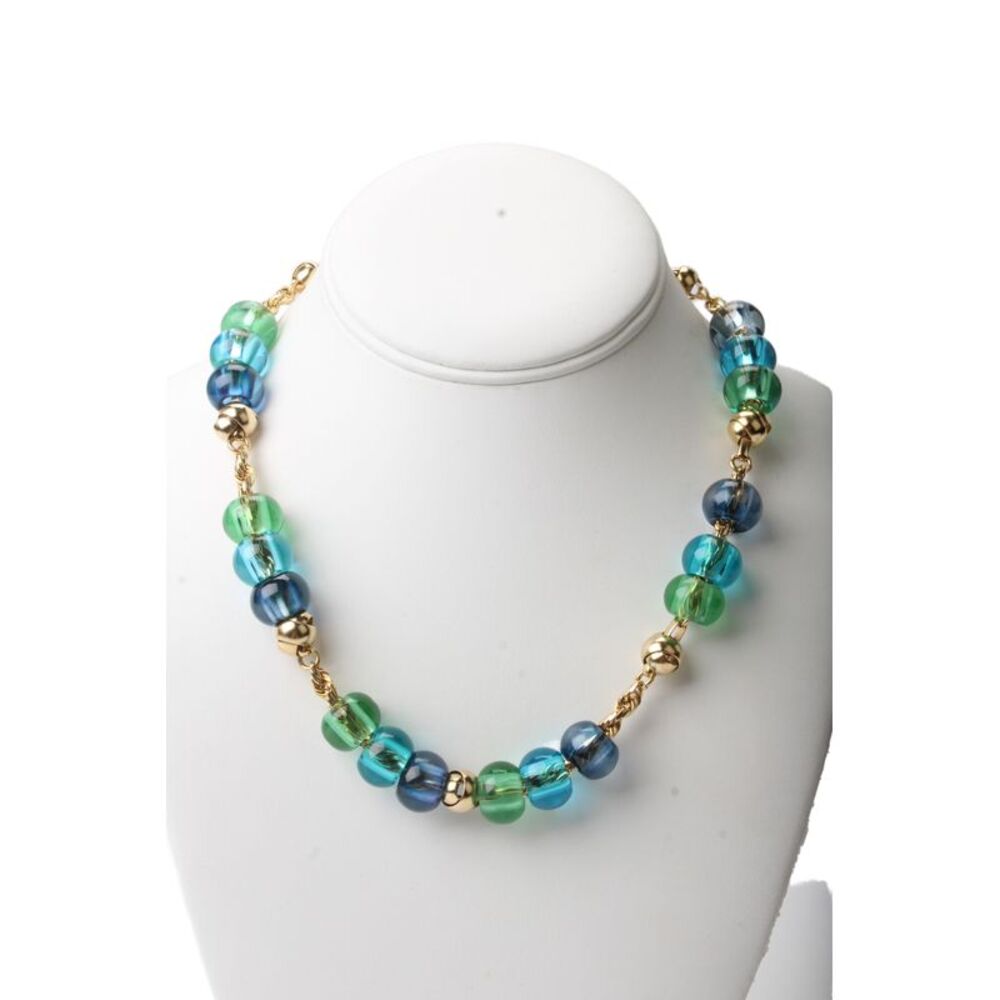 Brinker + Eliza Womens Gold Tone Blue+Green Glass Bead Necklace 18.5"